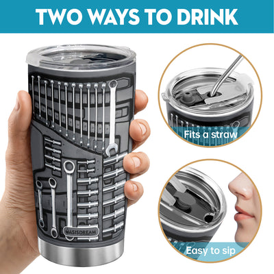 Ultimate Mechanic Toolbox Tumbler: 20oz Vacuum Insulated Flask for Hot and Cold Beverages - Stainless Steel Mug with Lid - Double Wall Cup for On-the-Go Drinking