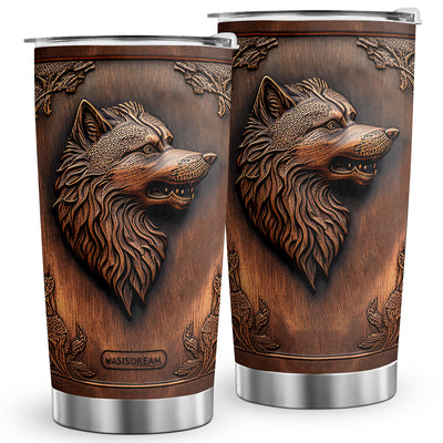 20oz Wolf-Printed Wooden Style Tumbler: The Perfect Birthday Gift for Coffee Lovers