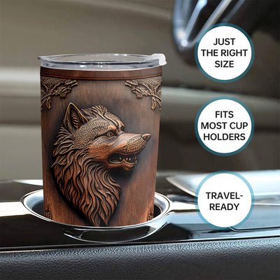 20oz Wolf-Printed Wooden Style Tumbler: The Perfect Birthday Gift for Coffee Lovers