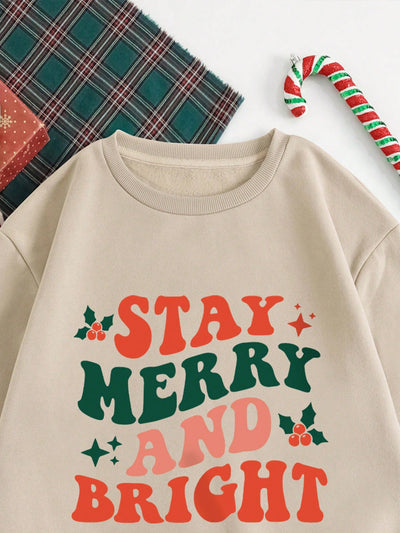 Warmth meets Festive Style: Christmas Letter Print Thermal Lined Sweatshirt