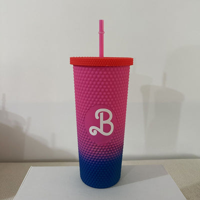 22oz B Letter Matte Studded Tumbler With Lid And Straw, Studded Cup Cool Water Tumbler For Ice Coffee Travel Mug Leak-Proof & BPA Free Insulated Tumbler