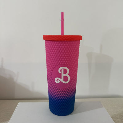 22oz B Letter Matte Studded Tumbler With Lid And Straw, Studded Cup Cool Water Tumbler For Ice Coffee Travel Mug Leak-Proof & BPA Free Insulated Tumbler