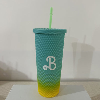 22oz B Letter Matte Studded Tumbler With Lid And Straw, Studded Cup Cool Water Tumbler For Ice Coffee Travel Mug Leak-Proof & BPA Free Insulated Tumbler