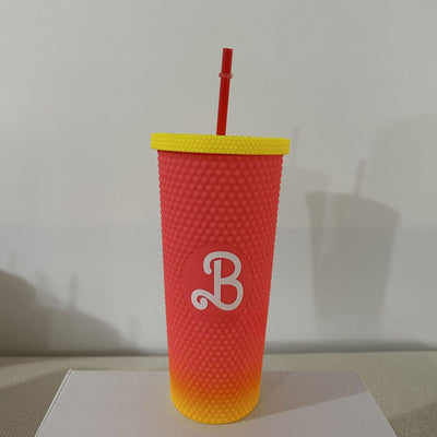 22oz B Letter Matte Studded Tumbler With Lid And Straw, Studded Cup Cool Water Tumbler For Ice Coffee Travel Mug Leak-Proof & BPA Free Insulated Tumbler