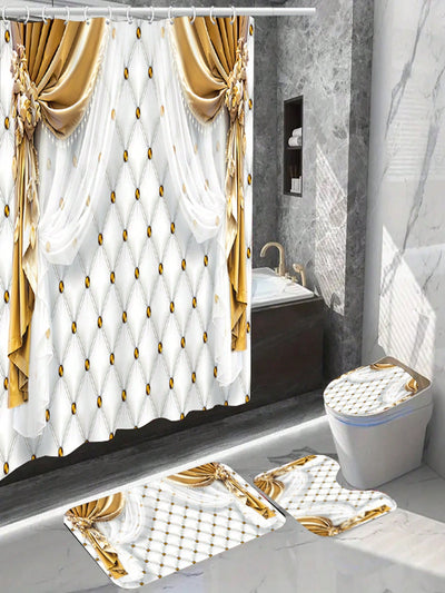 Complete Bathroom Makeover Set: Waterproof Shower Curtain, Toilet Covers, Bath Mats, and Window Curtains - Non-Slip Rug Carpet and Polyester Fabric for Stylish Bathroom Accessories