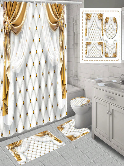 Complete Bathroom Makeover Set: Waterproof Shower Curtain, Toilet Covers, Bath Mats, and Window Curtains - Non-Slip Rug Carpet and Polyester Fabric for Stylish Bathroom Accessories