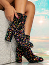 Women's Mid-Heel Elastic Short Boots with Metal Sequins: Fashionable, Shiny, and Versatile