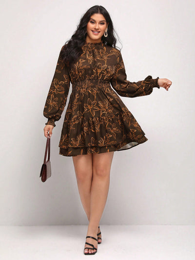 Blooming Beauty: Plus Floral Print Lantern Sleeve Dress