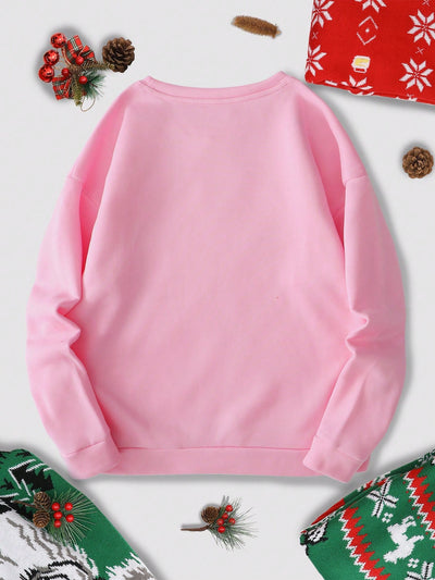 Festive Comfort: Christmas Print Thermal-Lined Sweatshirt for Cozy Holiday Vibes