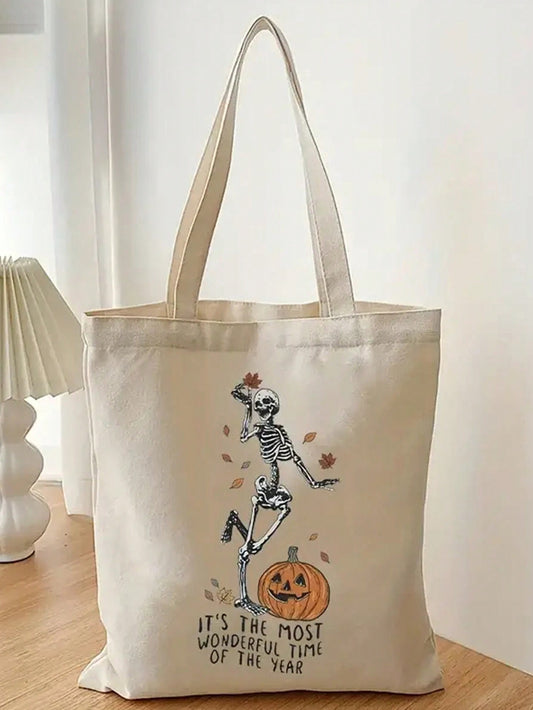 Halloween Treat Bags: Spooky Pumpkin and Skeleton Tote Bag for Trick Or Treating and Parties