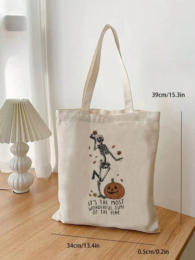 Halloween Treat Bags: Spooky Pumpkin and Skeleton Tote Bag for Trick Or Treating and Parties