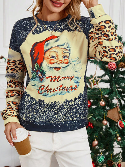 This Christmas Santa Print Drop Shoulder Sweatshirt is perfect for staying warm and cozy this holiday season. Made from a lightweight cotton and polyester blend, it features a festive, all-over Santa design and a dropped shoulder for a stylish fit.