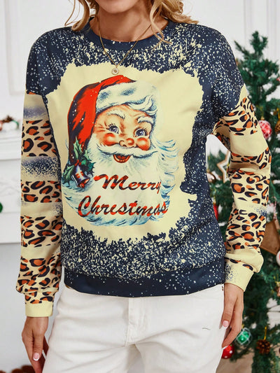 Christmas Santa Print Drop Shoulder Sweatshirt: Festive Comfort and Style!