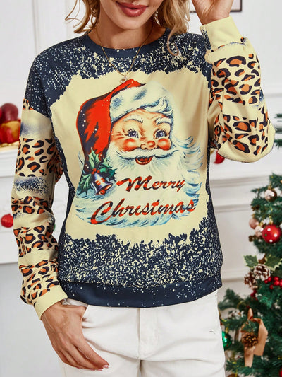 Christmas Santa Print Drop Shoulder Sweatshirt: Festive Comfort and Style!