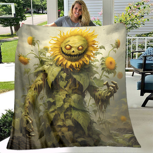 Stay cozy and stylish wherever you go with this zombie sunflower blanket. Crafted from soft cotton and spandex blend material, it has an ultra-soft texture and excellent insulation that helps keep you warm. The vibrant design adds a touch of whimsy and fun to any room.