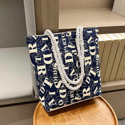 Versatile Chic: The All-Purpose Letter Printed Canvas Tote Bag for Work, School, and Shopping