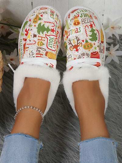 Walk in Festive Style with Women's Christmas Pattern Plush Warm Fashionable Boots