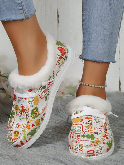 Walk in Festive Style with Women's Christmas Pattern Plush Warm Fashionable Boots