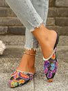 Chic Colorblock Embroidery Detail Point Toe Flat Mules for Women