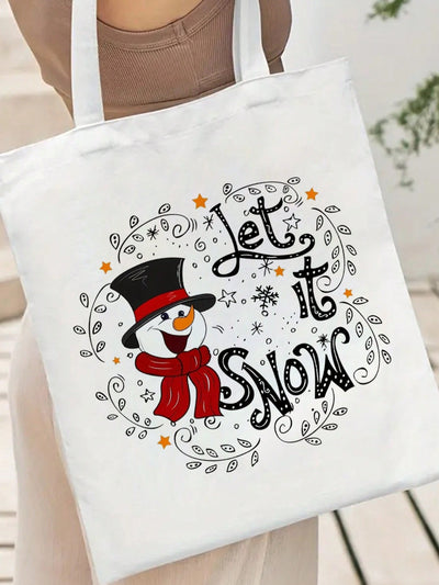 Winter Snowman Print Large Canvas Tote: The Perfect Shopping Companion for Holidays and Travel