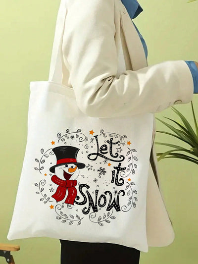 Winter Snowman Print Large Canvas Tote: The Perfect Shopping Companion for Holidays and Travel