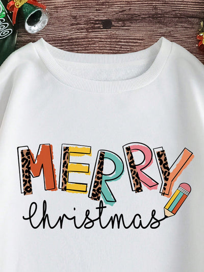 Festive Joy: Merry Christmas Print Thermal Lined Sweatshirt for Cozy Celebrations