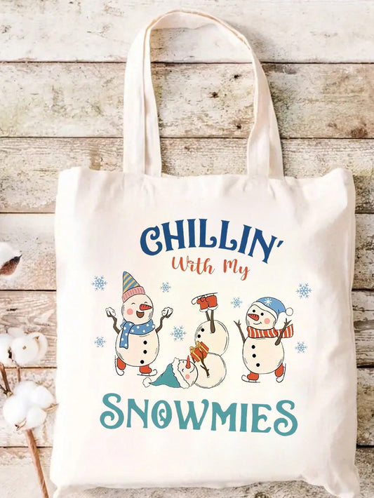 Festive Snowman Christmas Canvas Tote Bag - Perfect for Shopping, Travel, and Parties!