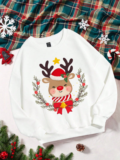 Get into the holiday spirit with our Christmas Deer Pattern Drop Shoulder Sweatshirt! Embrace the festive season in style with this cozy sweatshirt featuring a cute deer pattern. Stay warm and stylish this Christmas.