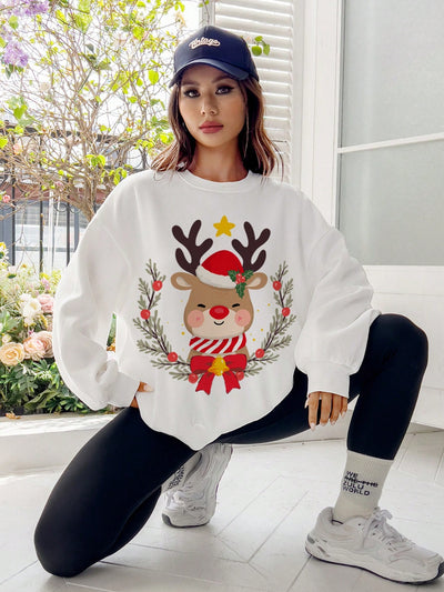 Christmas Deer Pattern Drop Shoulder Sweatshirt: Embrace the Festive Spirit in Style