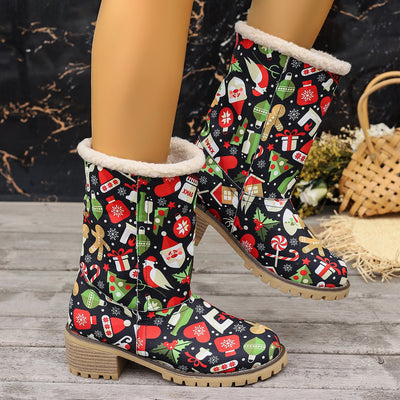 Winter Wonderland: Women's Christmas Style Snow Boots - Cozy Plush Lined Slip-On Short Boots for Thermal Outdoor Comfort