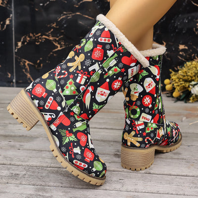 Winter Wonderland: Women's Christmas Style Snow Boots - Cozy Plush Lined Slip-On Short Boots for Thermal Outdoor Comfort