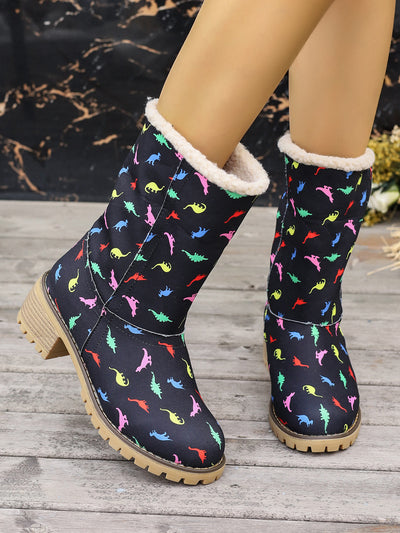 Winter Wonderland: Women's Christmas Style Snow Boots - Cozy Plush Lined Slip-On Short Boots for Thermal Outdoor Comfort