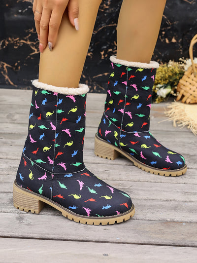 Winter Wonderland: Women's Christmas Style Snow Boots - Cozy Plush Lined Slip-On Short Boots for Thermal Outdoor Comfort