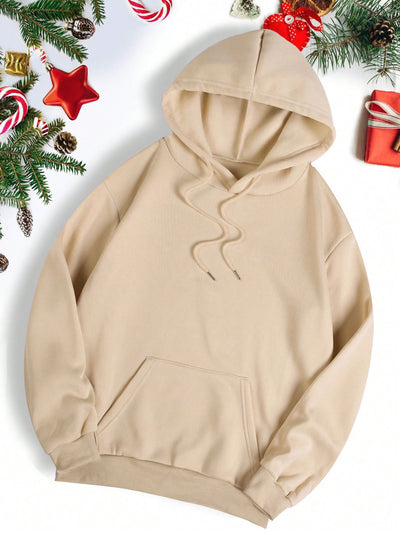 Cozy Christmas: Festive Kangaroo Pocket Drawstring Thermal Hoodie