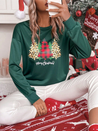 Cozy Christmas Vibes: Christmas Tree Slogan Graphic Thermal Pullover