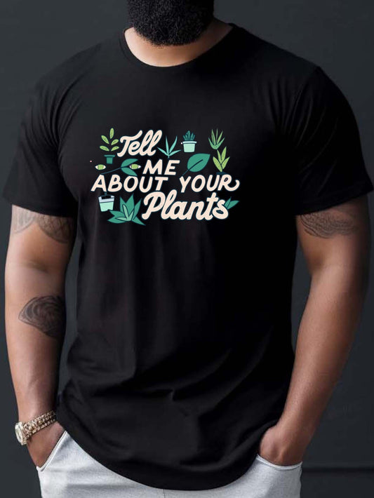 "Add a touch of style to your wardrobe with our Plants Letter Print T-Shirt for men. Made with quality materials, this casual summer basic is perfect for any occasion. The unique plants letter print design is both trendy and versatile, making it a must-have for any fashion-forward man. Stay comfortable and chic with this stylish staple."