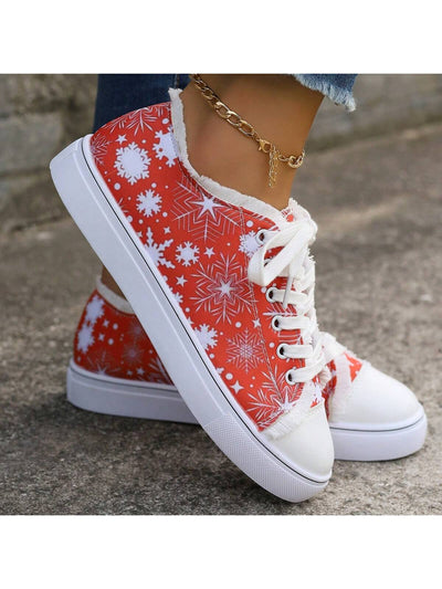 Snowflake Bliss: Stylish and Lightweight Women's Flat Canvas Shoes for Christmas Casual Wear