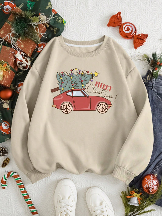 Stay warm and stylish with our Fashionably Cozy thermal lined sweatshirt, featuring a car and slogan graphic. Experience ultimate comfort with plus sizing, making this sweatshirt perfect for any body type. Stay on trend and comfortable with our Fashionably Cozy sweatshirt.