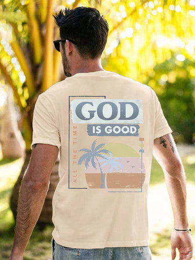 Stylish Men's Slogan Palm Tree Print Tee – Embrace the Coastal Vibes