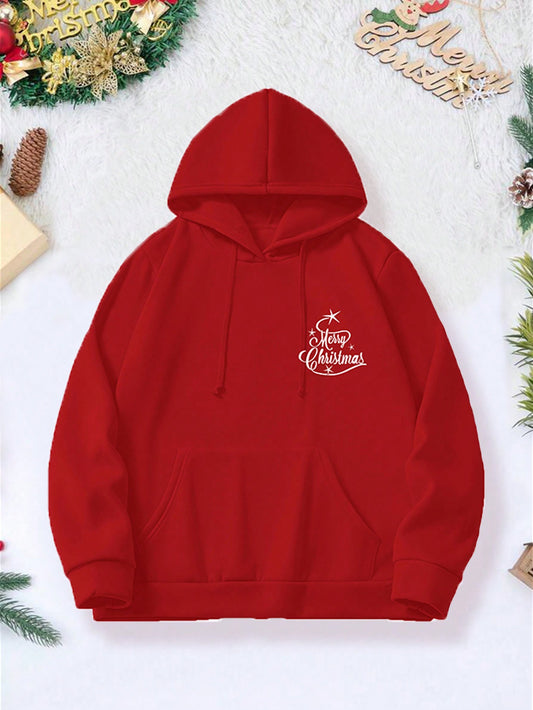 Cozy Christmas: Thermal-Lined Drawstring Hoodie with Kangaroo Pocket