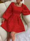 Chic and Elegant: Jacquard Square Neck Lantern Sleeve Dress