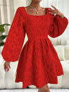 Chic and Elegant: Jacquard Square Neck Lantern Sleeve Dress