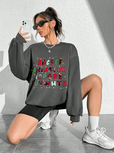 Cozy up in Style: Christmas Print Drop Shoulder Sweatshirt