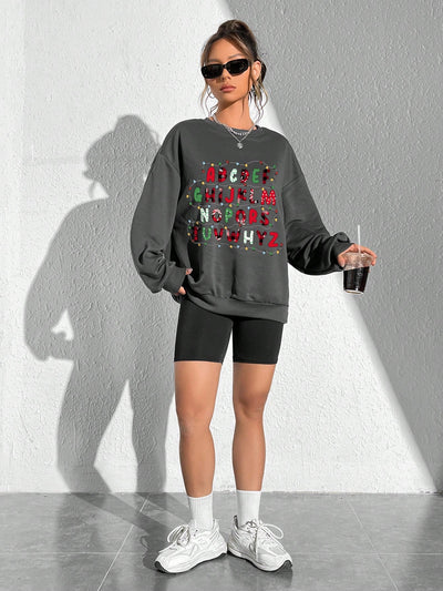 Cozy up in Style: Christmas Print Drop Shoulder Sweatshirt