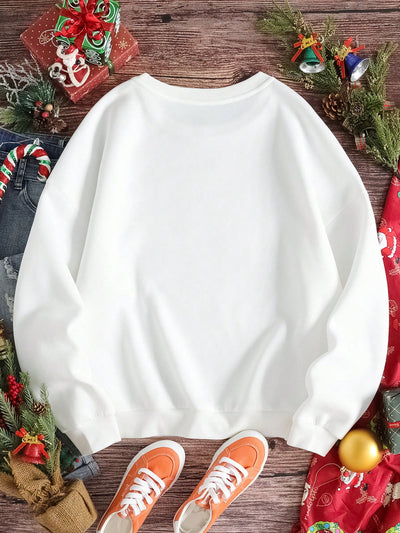 Festive Vibes: Christmas Cow Pattern Thermal Lined Sweatshirt to Keep You Cozy!