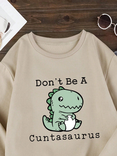 Cozy and Cute: Cartoon Slogan Graphic Thermal Lined Sweatshirt