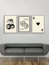 Black and White Dice Hearts Cherry Posters: Set of 3 Art Prints on Waterproof Canvas for Living Room Bedroom Wall Decoration
