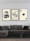 Black and White Dice Hearts Cherry Posters: Set of 3 Art Prints on Waterproof Canvas for Living Room Bedroom Wall Decoration