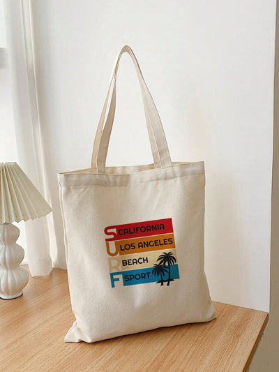 Stylish and Chic Vertical Surf English Two Coconut Trees Print Canvas Tote Bag - The Perfect Accessory for Every Occasion