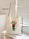 Stylish Women's Canvas Tote Bag: Beige Green Letters & Red Wine Glass Pattern - Perfect for Shopping and Traveling